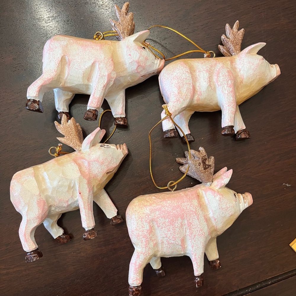 Charming Pink Pig Ornaments with Antlers